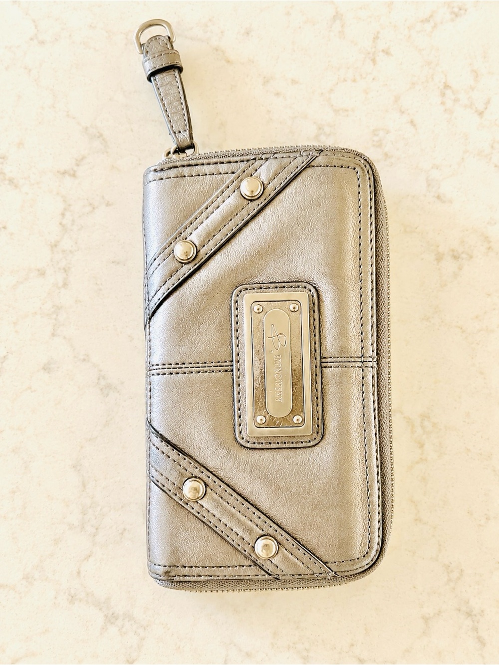 b. makowsky Metallic Silver Zip Wallet Phone Case with Wristlet